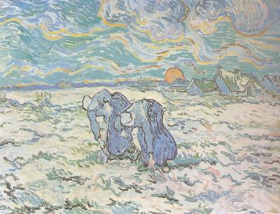 Vincent Van Gogh Two Peasant Women Digging in Field with Snow (nn04)